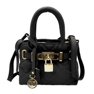 Badgley Mischka Black Quilted Mini Bag with Gold Lock. NWT